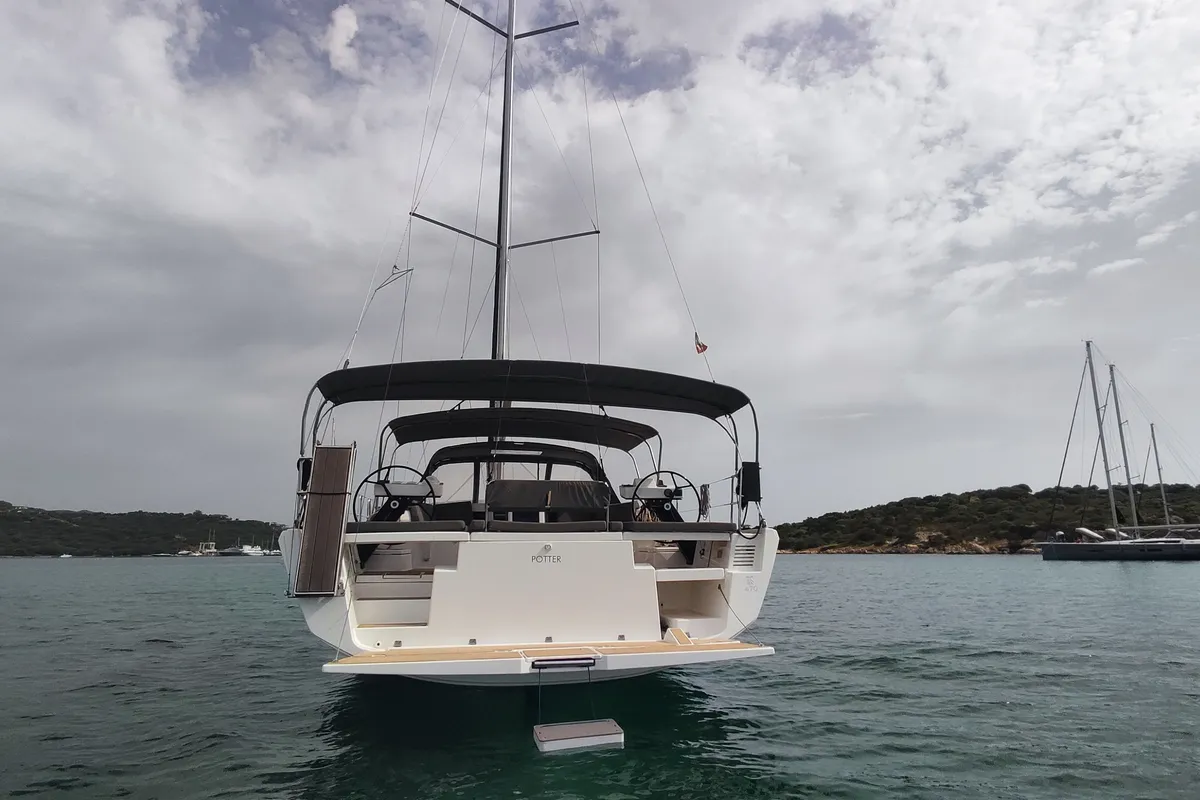 Exterior view of Potter, a Dufour 470 sailboat at Olbia, Italy