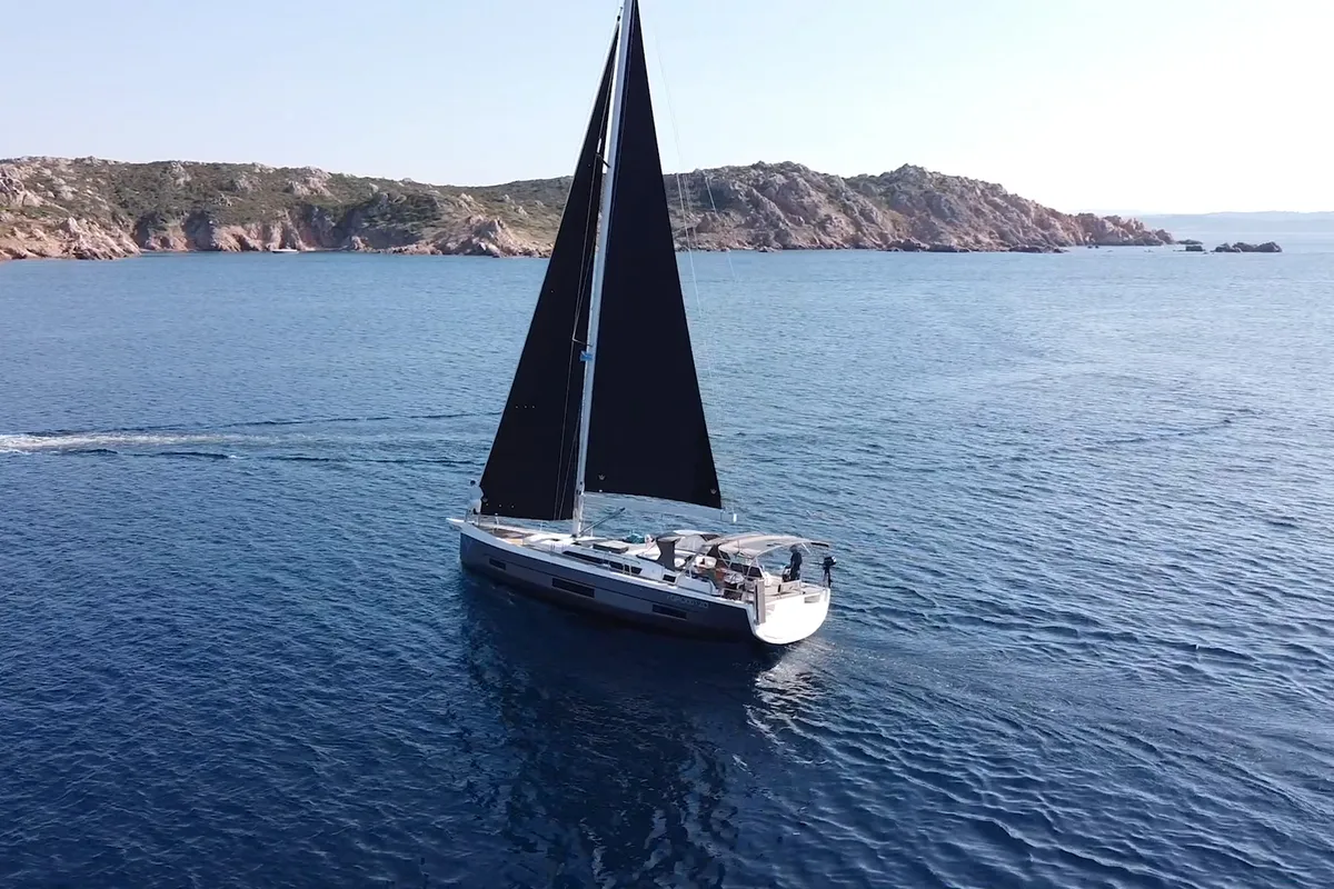 Exterior view of Potter, a Dufour 470 sailboat at Olbia, Italy