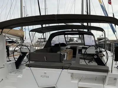 Cockpit of Potter, a Dufour 470 sailboat at Olbia, Italy