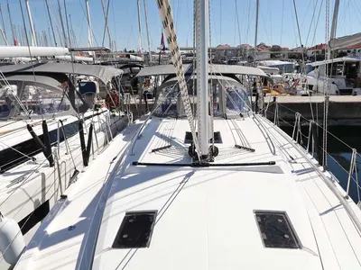 Deck of Antares, a Bavaria C42 Style sailboat at Grad Biograd na Moru, Croatia
