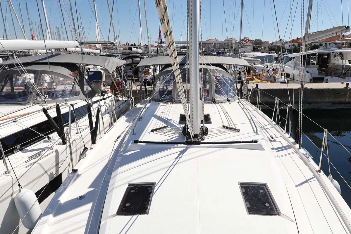 Deck of Antares, a Bavaria C42 Style sailboat at Grad Biograd na Moru, Croatia