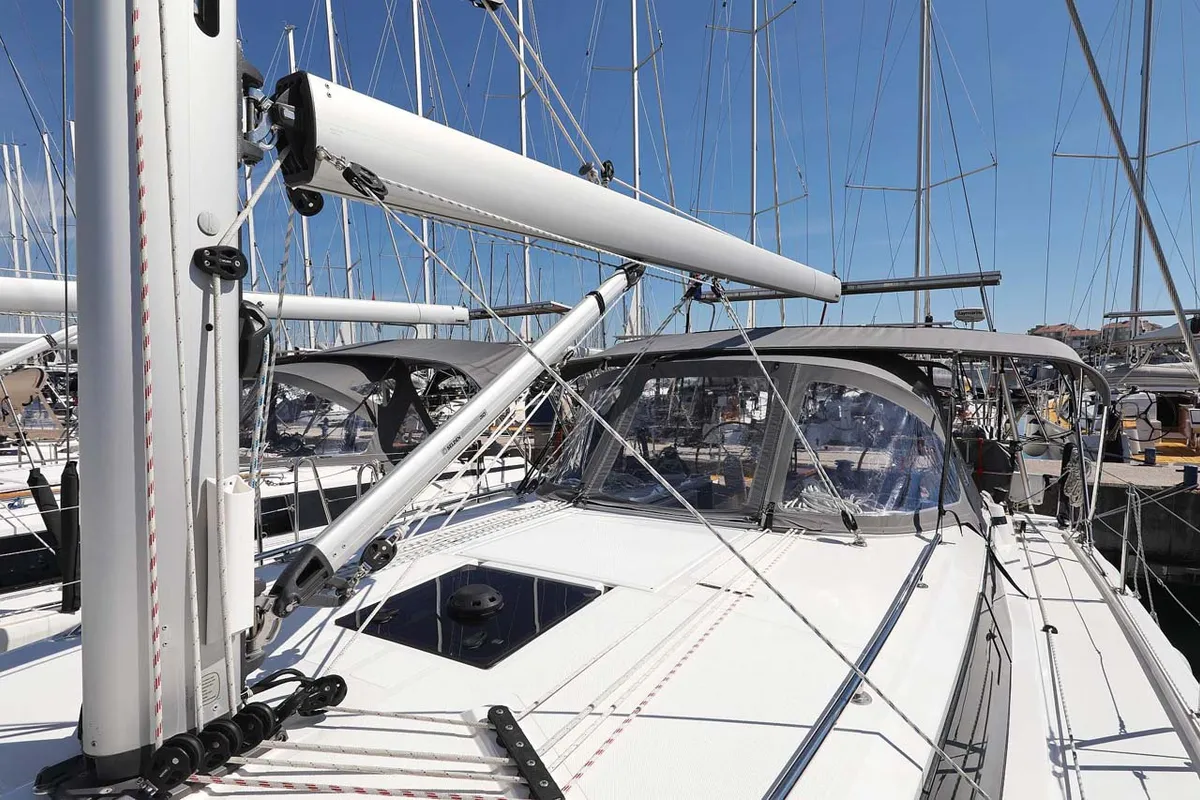 Deck of Antares, a Bavaria C42 Style sailboat at Grad Biograd na Moru, Croatia