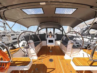 Cockpit of Antares, a Bavaria C42 Style sailboat at Grad Biograd na Moru, Croatia