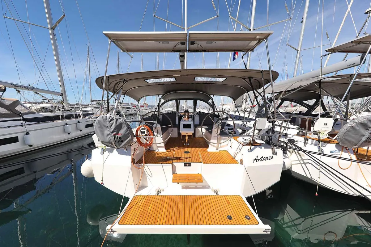 Exterior view of Antares, a Bavaria C42 Style sailboat at Grad Biograd na Moru, Croatia