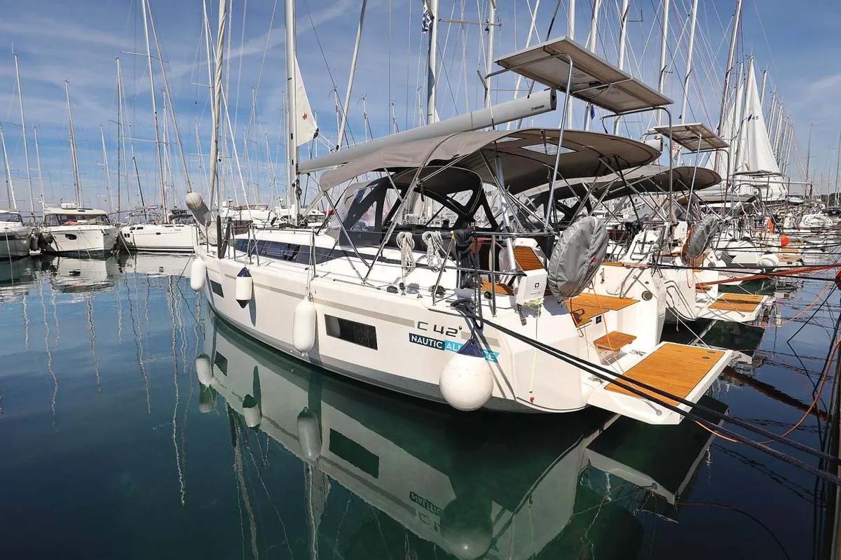 Exterior view of Antares, a Bavaria C42 Style sailboat at Grad Biograd na Moru, Croatia