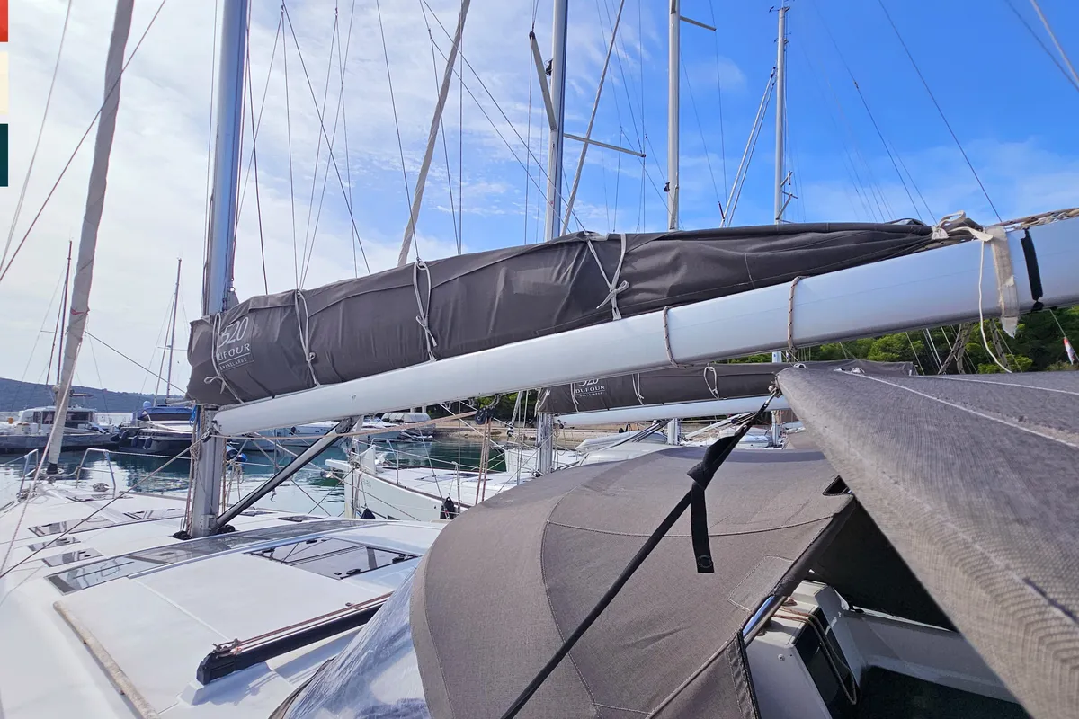 Exterior view of Maverick, a Dufour 520 GL sailboat at Rogoznica, Croatia