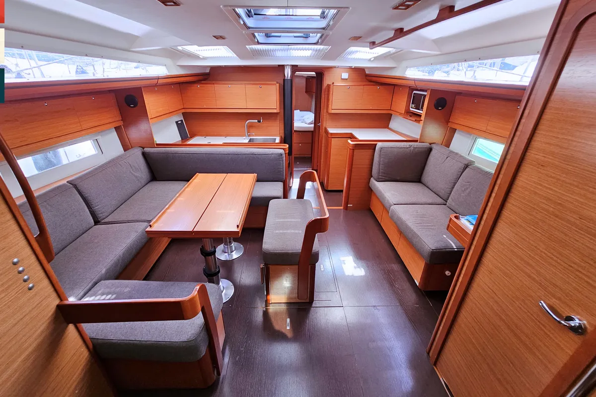 Salon of Maverick, a Dufour 520 GL sailboat at Rogoznica, Croatia
