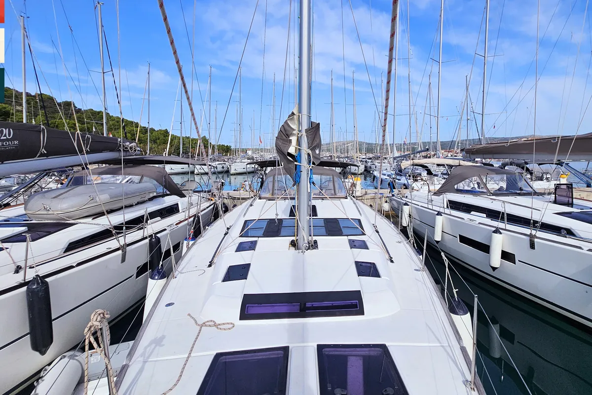 Exterior view of Maverick, a Dufour 520 GL sailboat at Rogoznica, Croatia