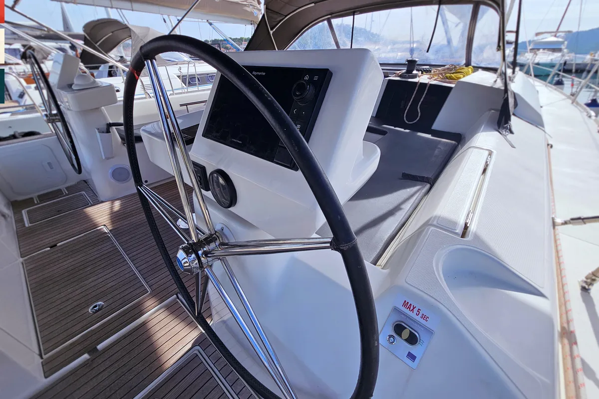 Cockpit of Maverick, a Dufour 520 GL sailboat at Rogoznica, Croatia