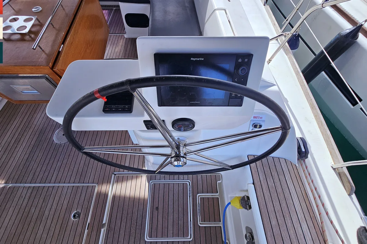 Cockpit of Maverick, a Dufour 520 GL sailboat at Rogoznica, Croatia