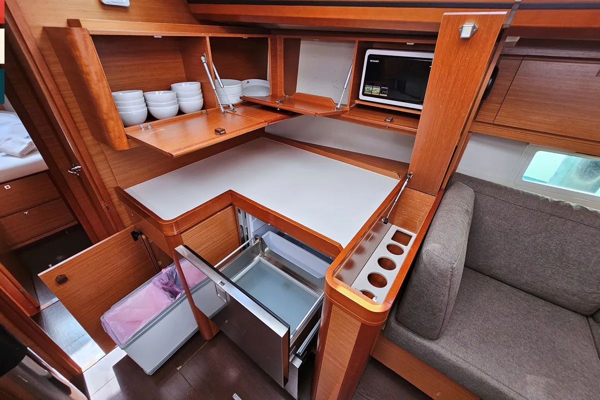 Salon of Maverick, a Dufour 520 GL sailboat at Rogoznica, Croatia