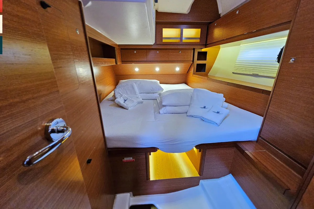 Cabin on Maverick, a Dufour 520 GL sailboat at Rogoznica, Croatia