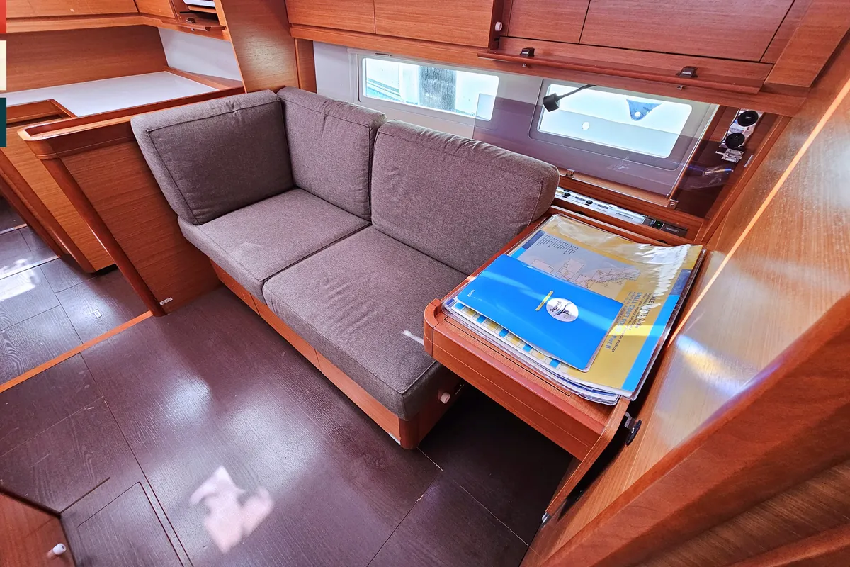 Salon of Maverick, a Dufour 520 GL sailboat at Rogoznica, Croatia