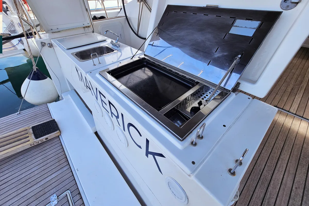 Deck of Maverick, a Dufour 520 GL sailboat at Rogoznica, Croatia