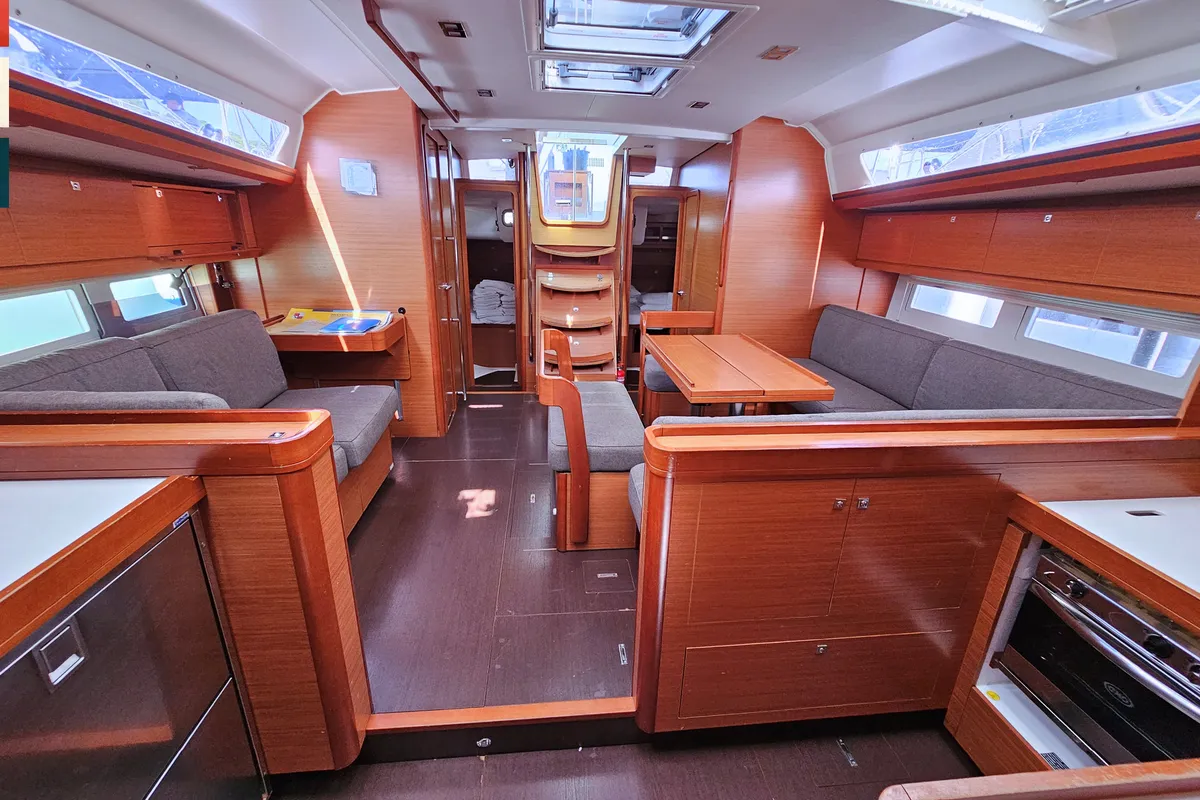 Salon of Maverick, a Dufour 520 GL sailboat at Rogoznica, Croatia