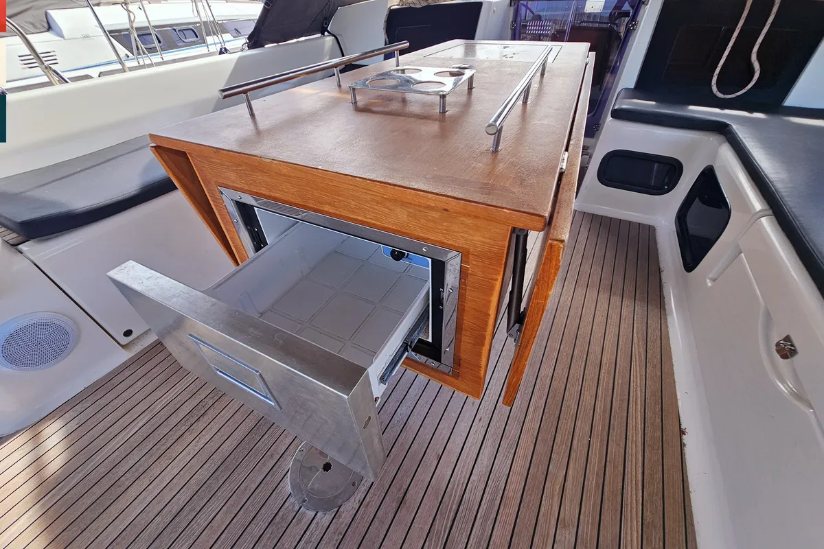 Deck of Maverick, a Dufour 520 GL sailboat at Rogoznica, Croatia