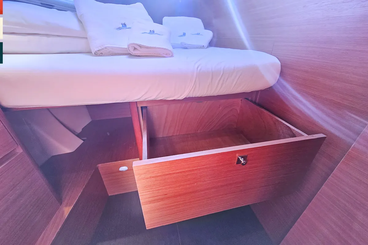 Cabin on Maverick, a Dufour 520 GL sailboat at Rogoznica, Croatia