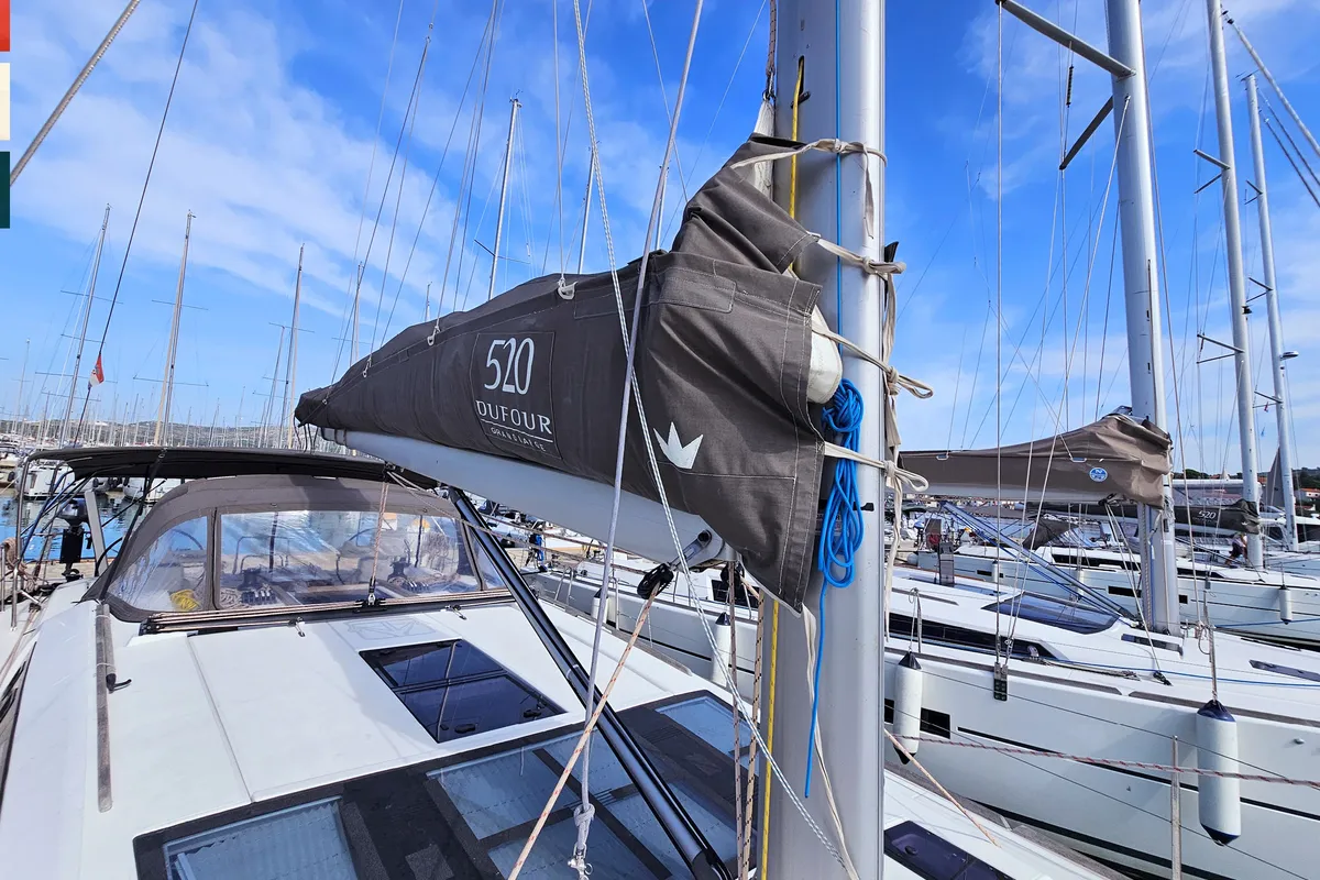 Exterior view of Maverick, a Dufour 520 GL sailboat at Rogoznica, Croatia