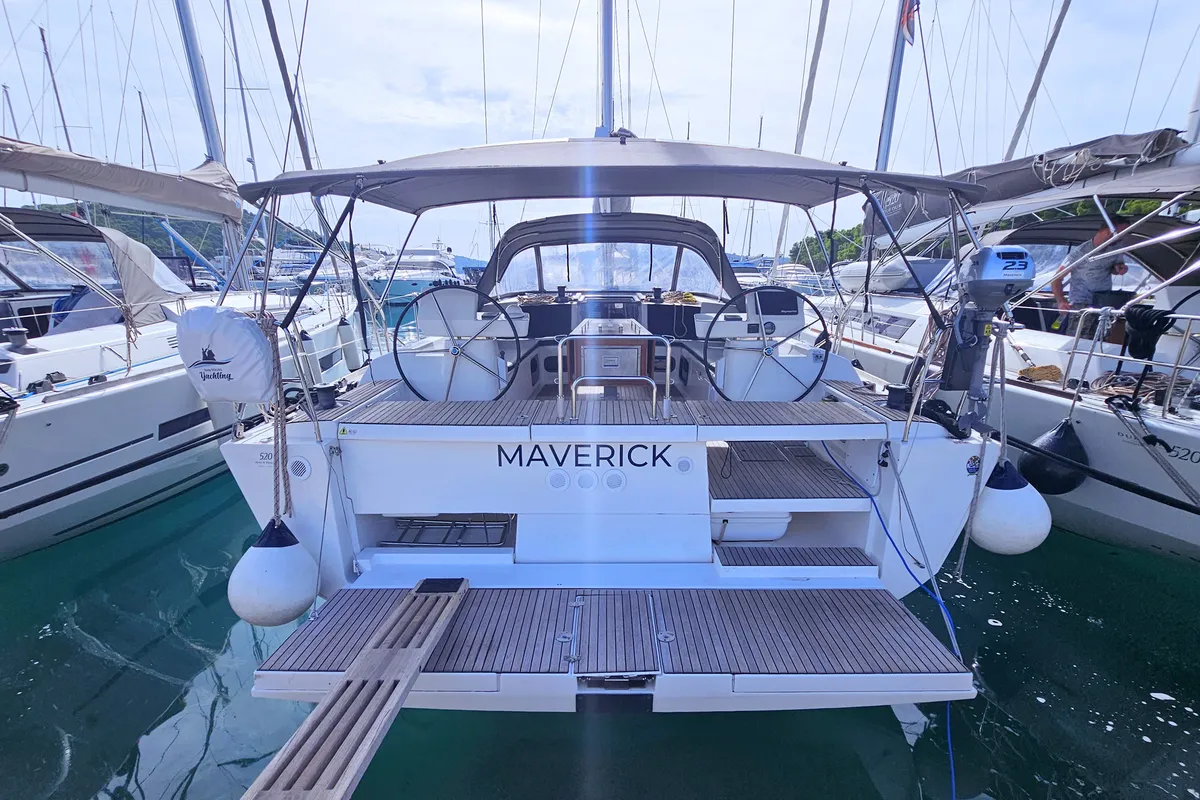 Exterior view of Maverick, a Dufour 520 GL sailboat at Rogoznica, Croatia