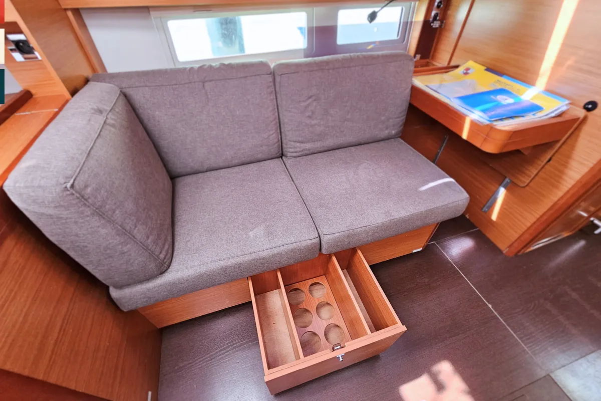 Salon of Maverick, a Dufour 520 GL sailboat at Rogoznica, Croatia