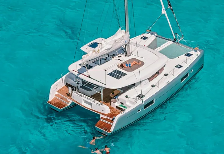 Exterior view of Sail Proteus, a Lagoon 42 catamaran at Fethiye, Turkey