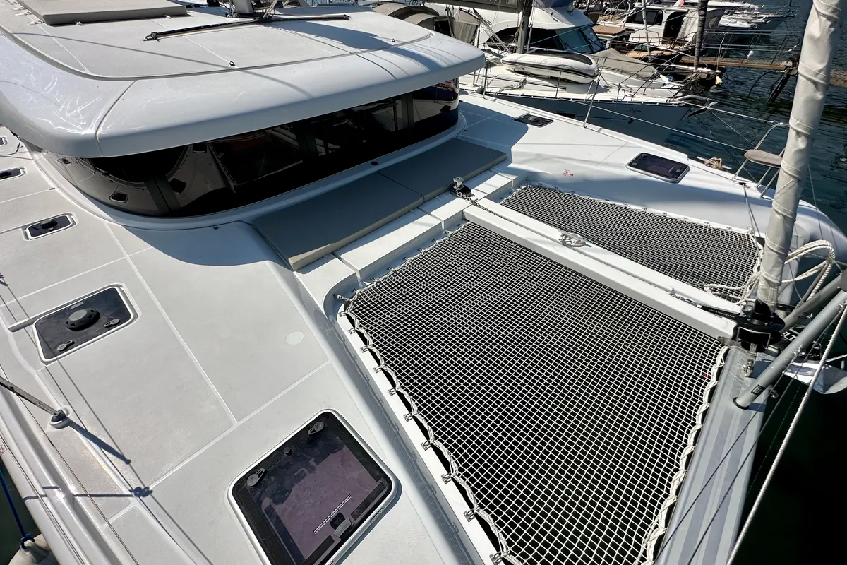Deck of Sail Proteus, a Lagoon 42 catamaran at Fethiye, Turkey