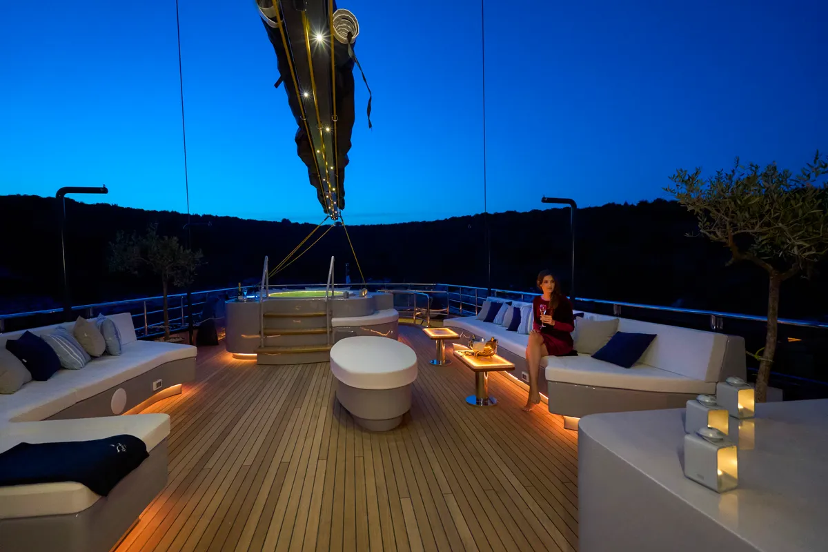 Deck of Rara Avis, a Gulet Luxury Sailing Yacht motor yacht at Split, Croatia