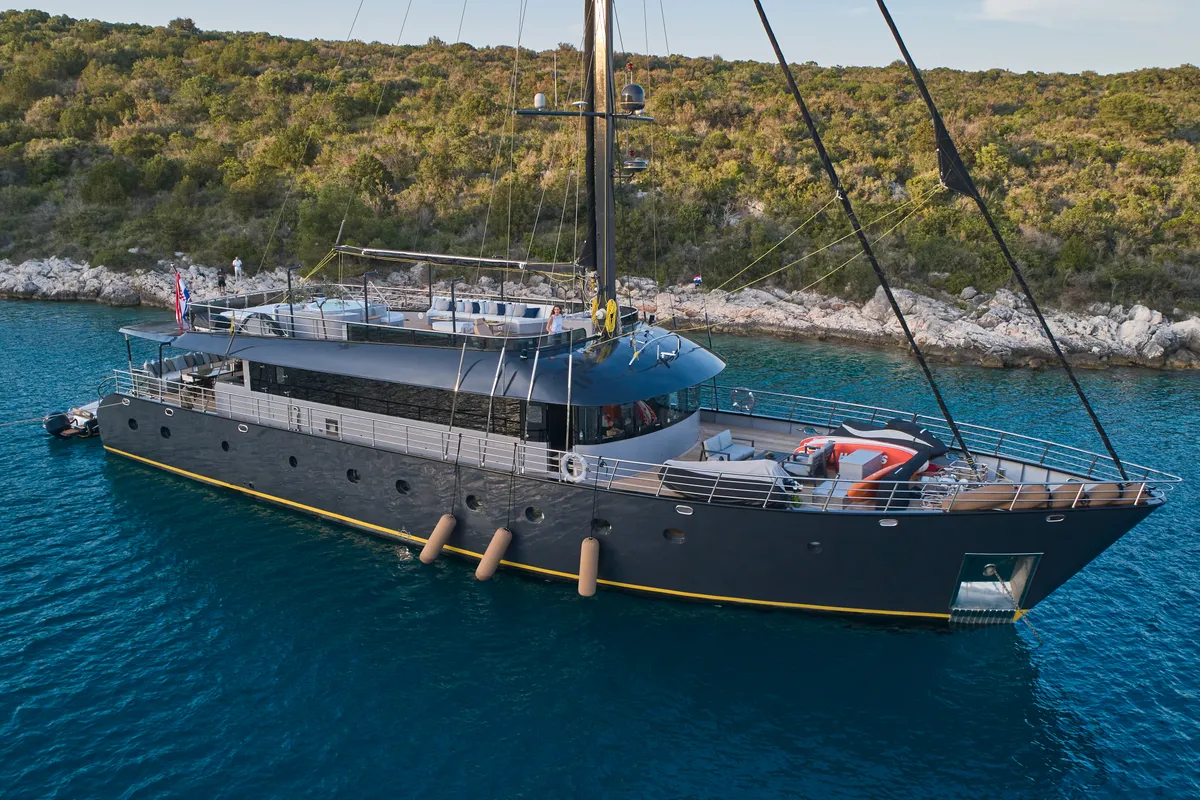 Exterior view of Rara Avis, a Gulet Luxury Sailing Yacht motor yacht at Split, Croatia