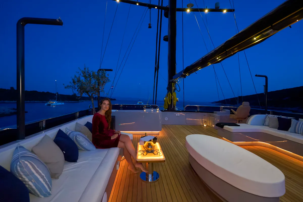 Deck of Rara Avis, a Gulet Luxury Sailing Yacht motor yacht at Split, Croatia