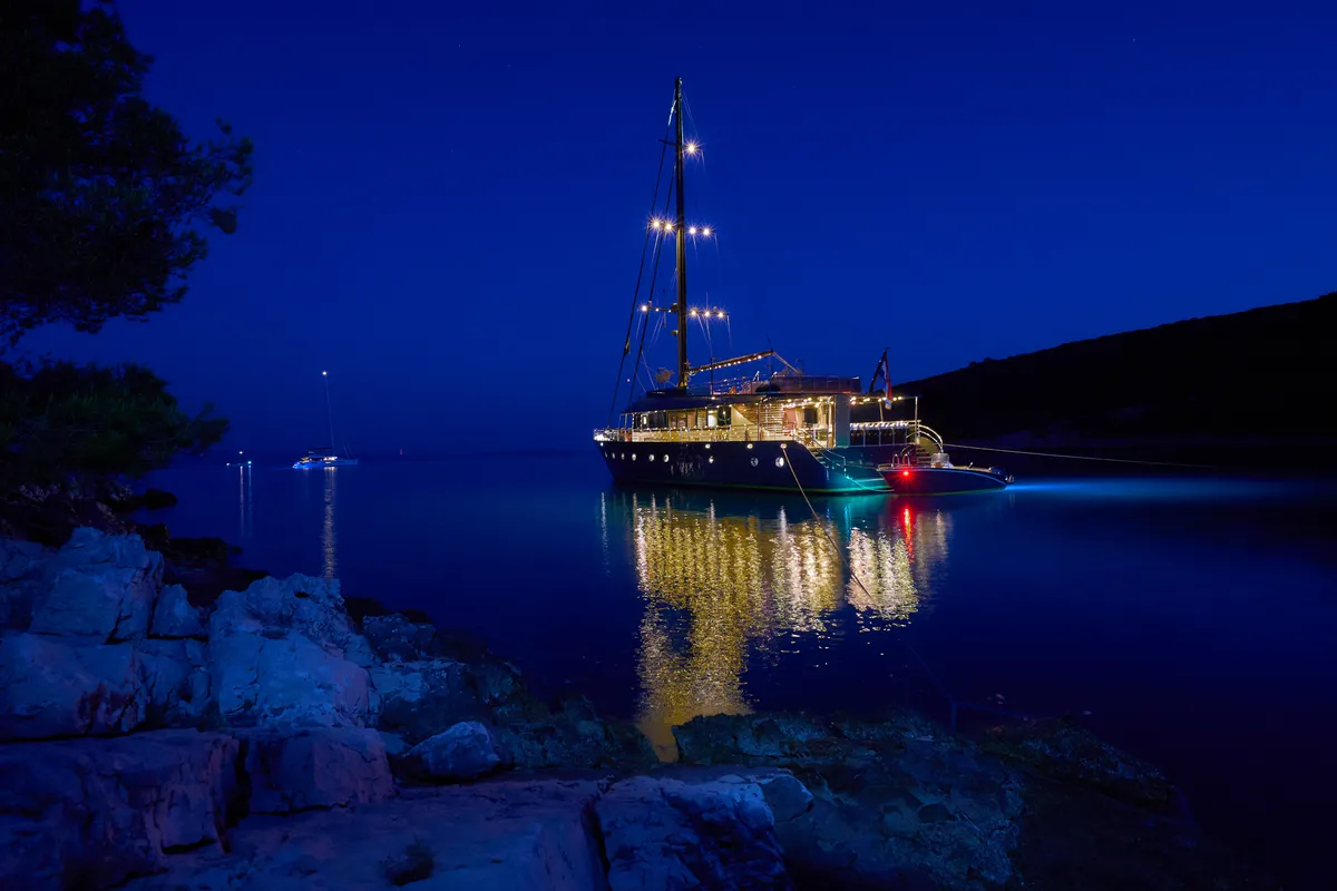 Exterior view of Rara Avis, a Gulet Luxury Sailing Yacht motor yacht at Split, Croatia
