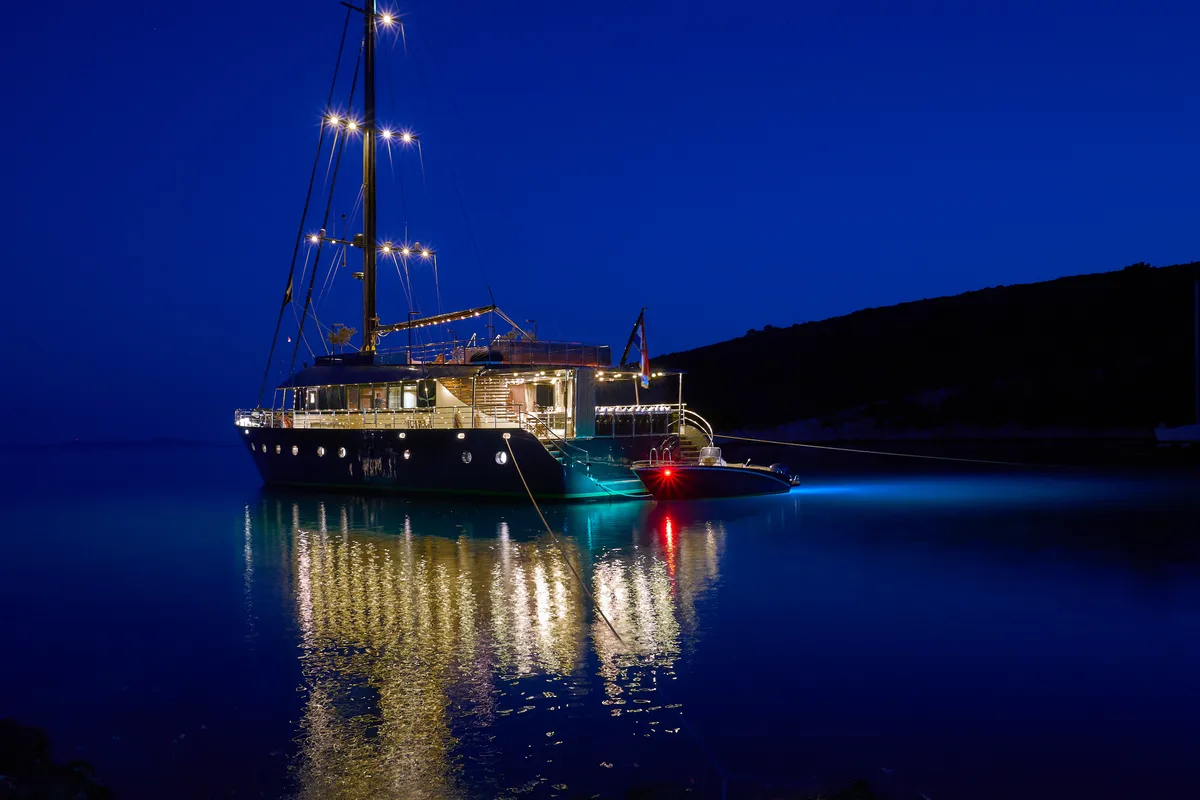 Exterior view of Rara Avis, a Gulet Luxury Sailing Yacht motor yacht at Split, Croatia
