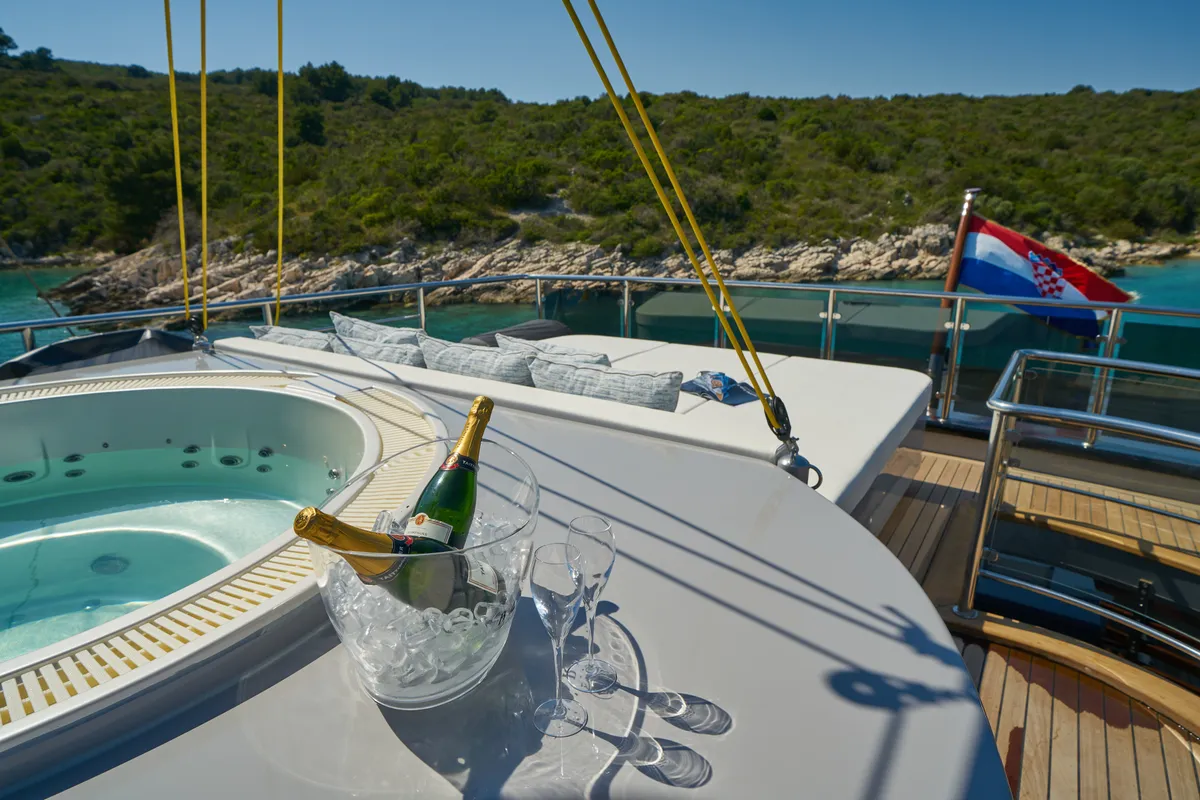 Deck of Rara Avis, a Gulet Luxury Sailing Yacht motor yacht at Split, Croatia