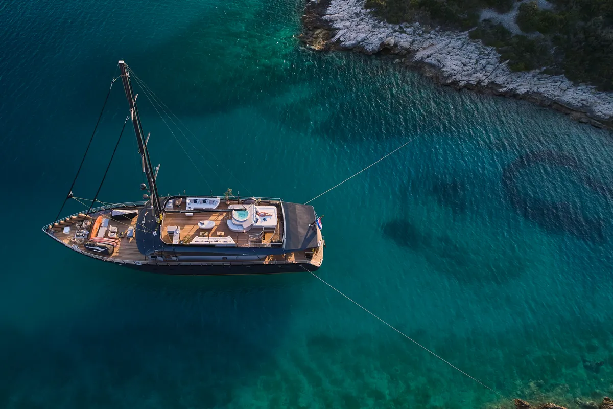 Exterior view of Rara Avis, a Gulet Luxury Sailing Yacht motor yacht at Split, Croatia