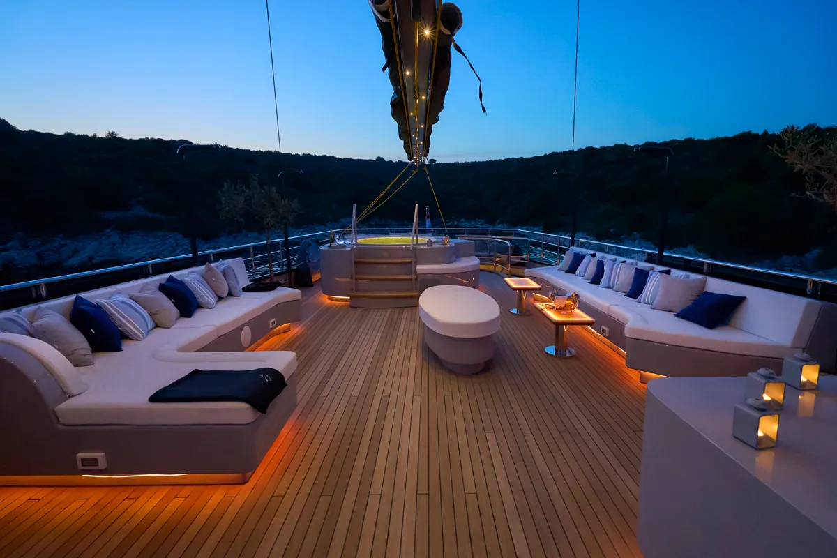 Deck of Rara Avis, a Gulet Luxury Sailing Yacht motor yacht at Split, Croatia