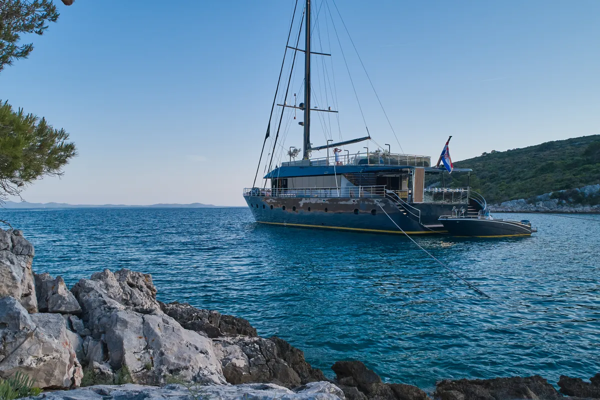 Exterior view of Rara Avis, a Gulet Luxury Sailing Yacht motor yacht at Split, Croatia