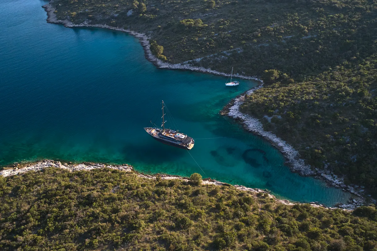 Exterior view of Rara Avis, a Gulet Luxury Sailing Yacht motor yacht at Split, Croatia