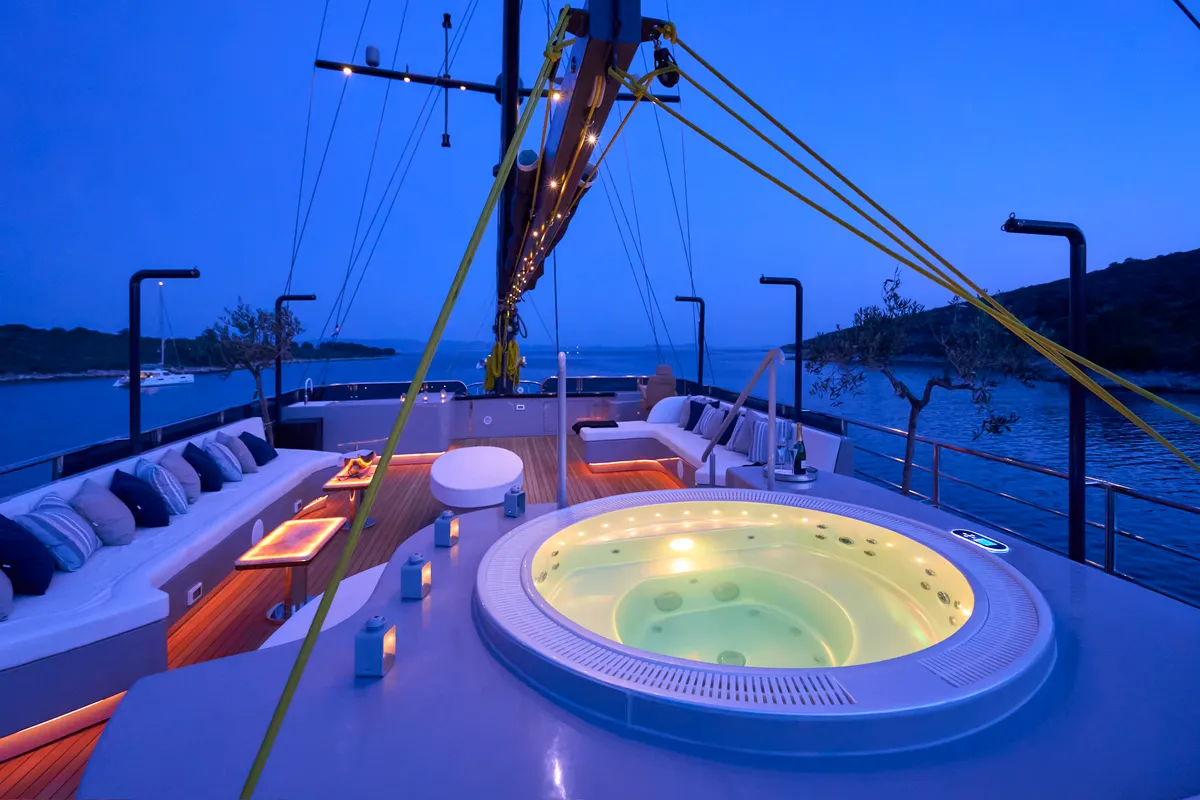 Deck of Rara Avis, a Gulet Luxury Sailing Yacht motor yacht at Split, Croatia