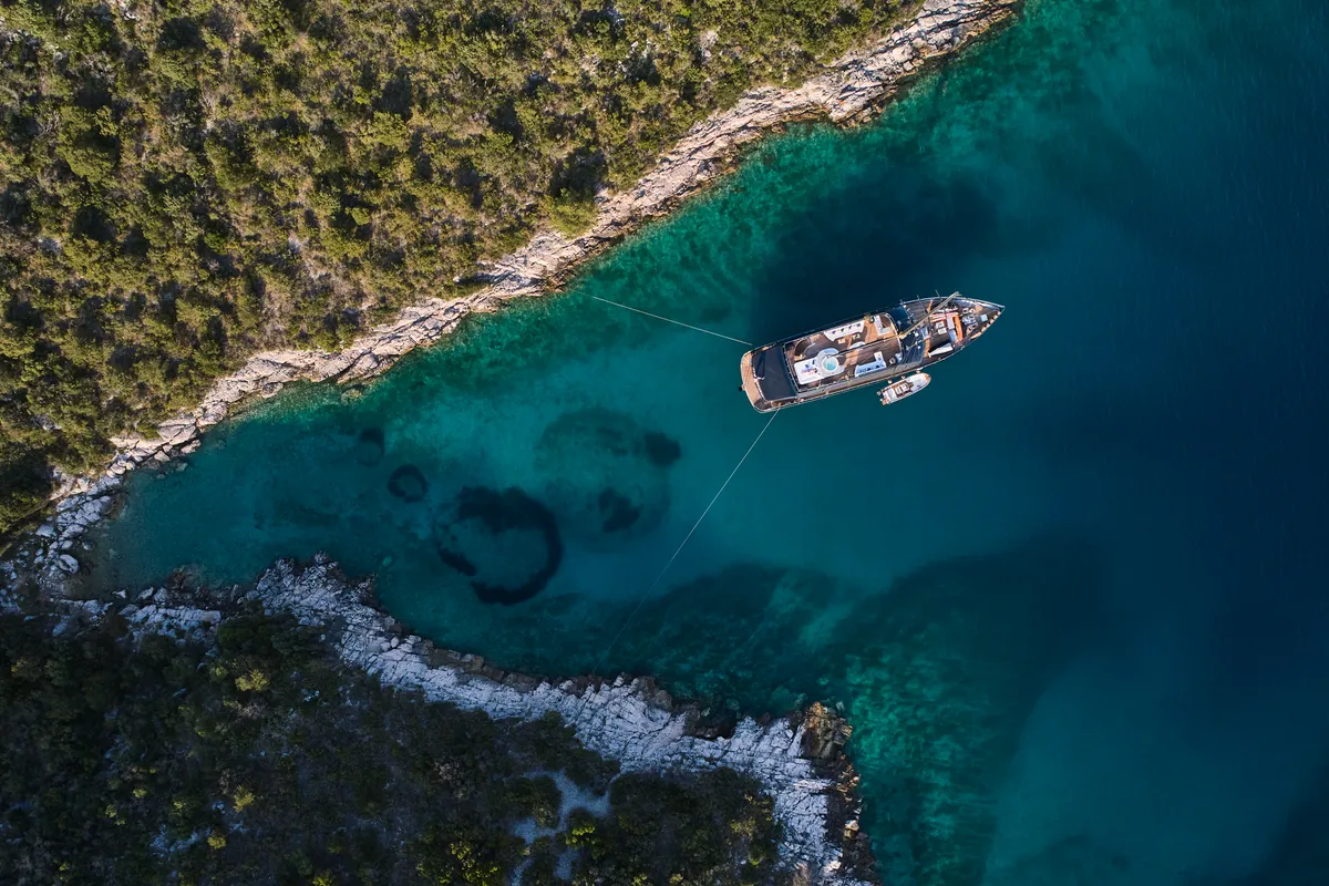 Exterior view of Rara Avis, a Gulet Luxury Sailing Yacht motor yacht at Split, Croatia