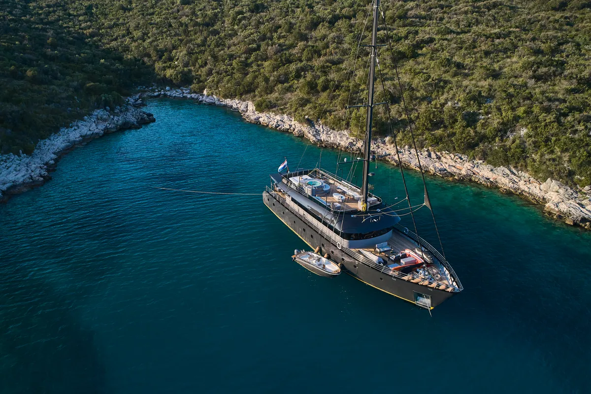 Exterior view of Rara Avis, a Gulet Luxury Sailing Yacht motor yacht at Split, Croatia