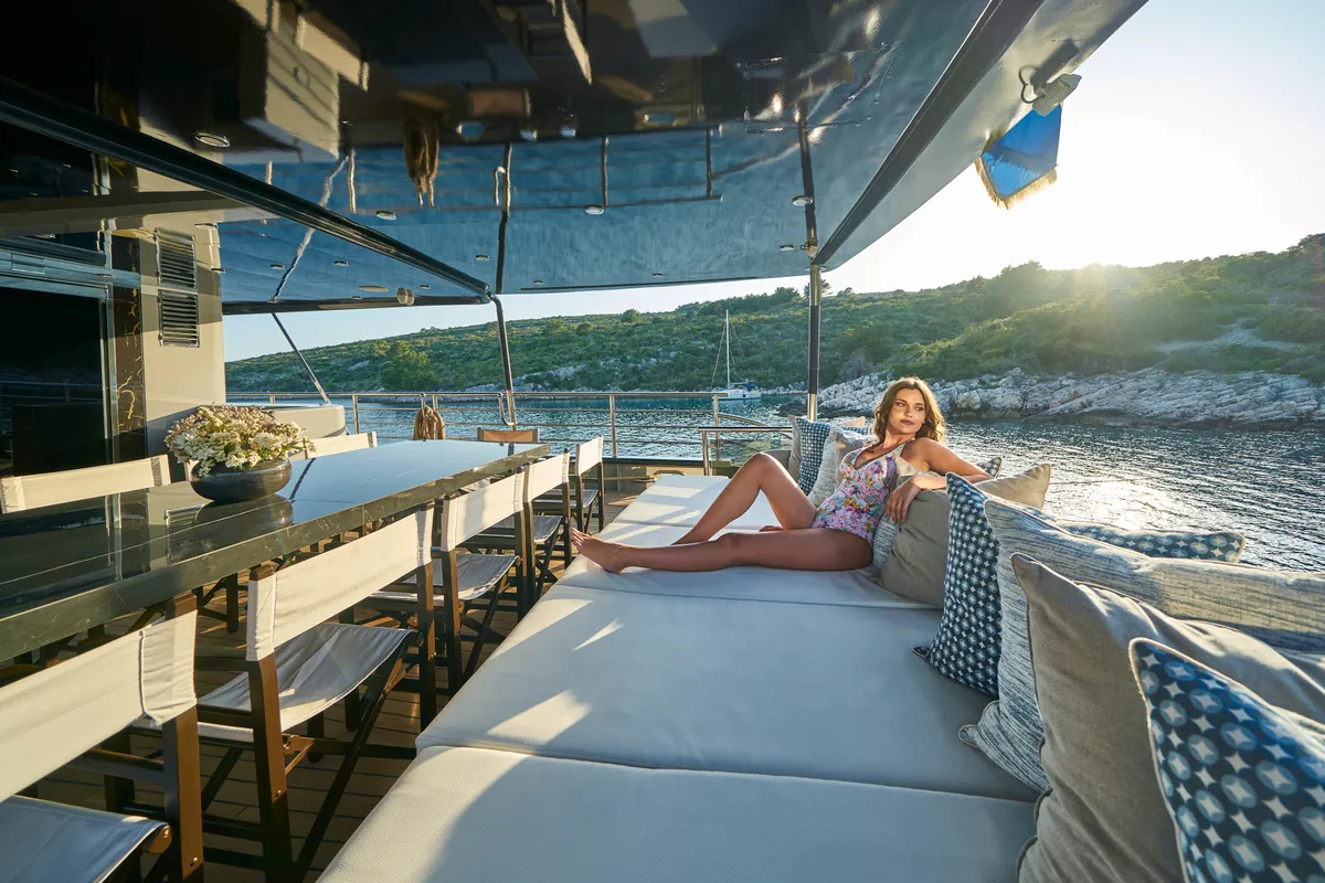 Deck of Rara Avis, a Gulet Luxury Sailing Yacht motor yacht at Split, Croatia
