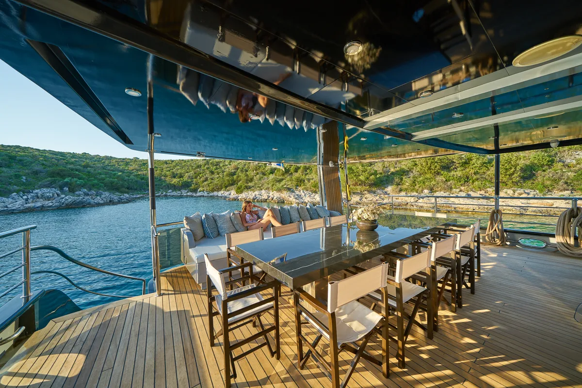 Deck of Rara Avis, a Gulet Luxury Sailing Yacht motor yacht at Split, Croatia