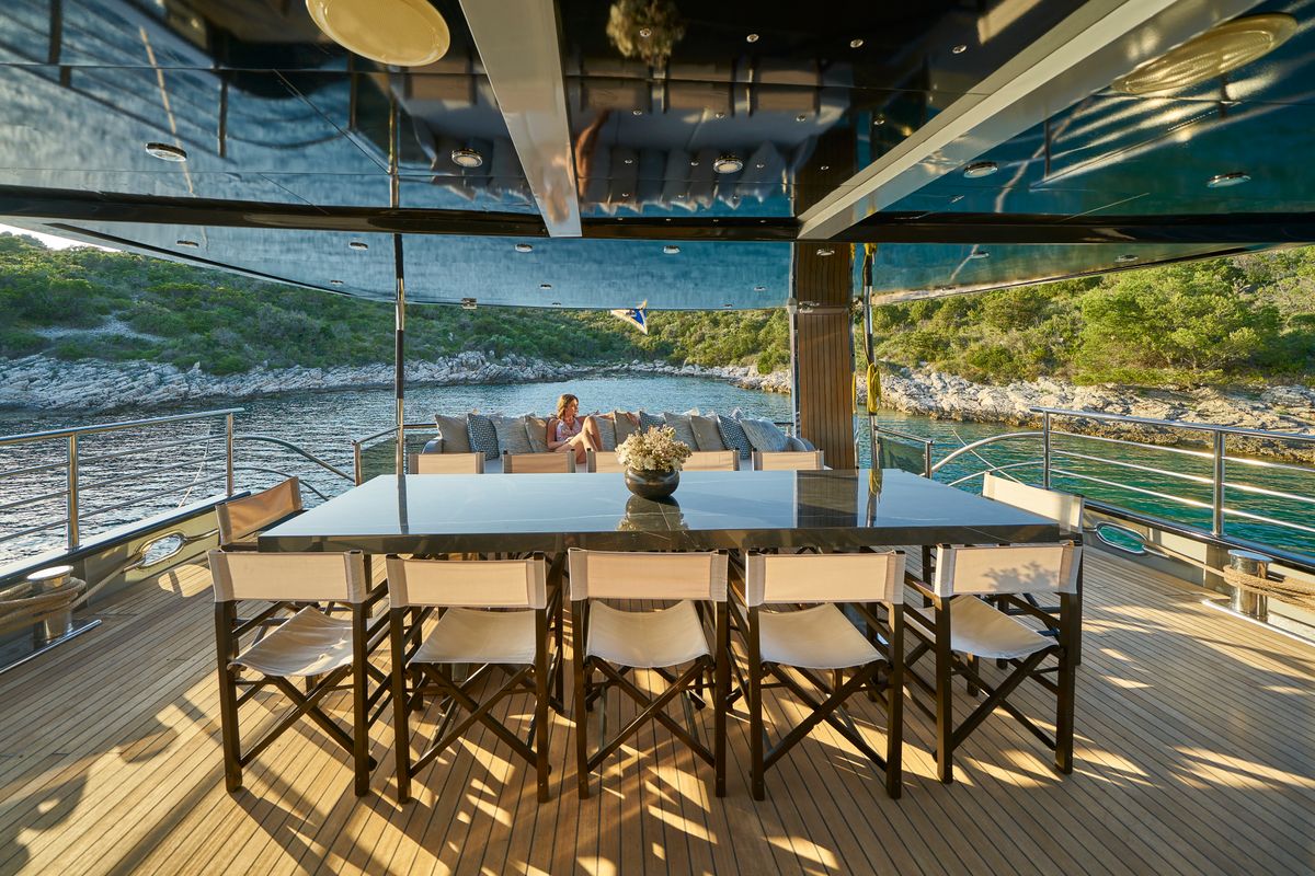 Deck of Rara Avis, a Gulet Luxury Sailing Yacht motor yacht at Split, Croatia