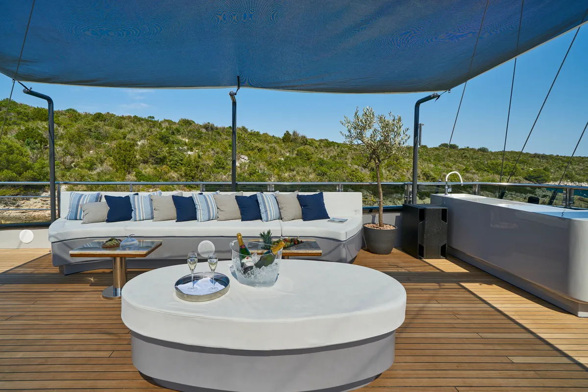 Deck of Rara Avis, a Gulet Luxury Sailing Yacht motor yacht at Split, Croatia
