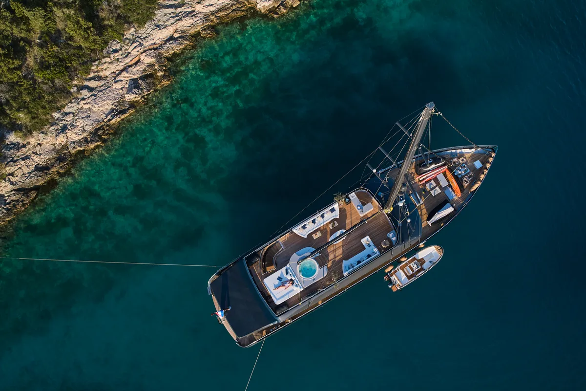 Exterior view of Rara Avis, a Gulet Luxury Sailing Yacht motor yacht at Split, Croatia
