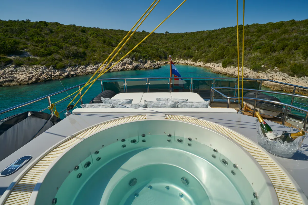 Deck of Rara Avis, a Gulet Luxury Sailing Yacht motor yacht at Split, Croatia