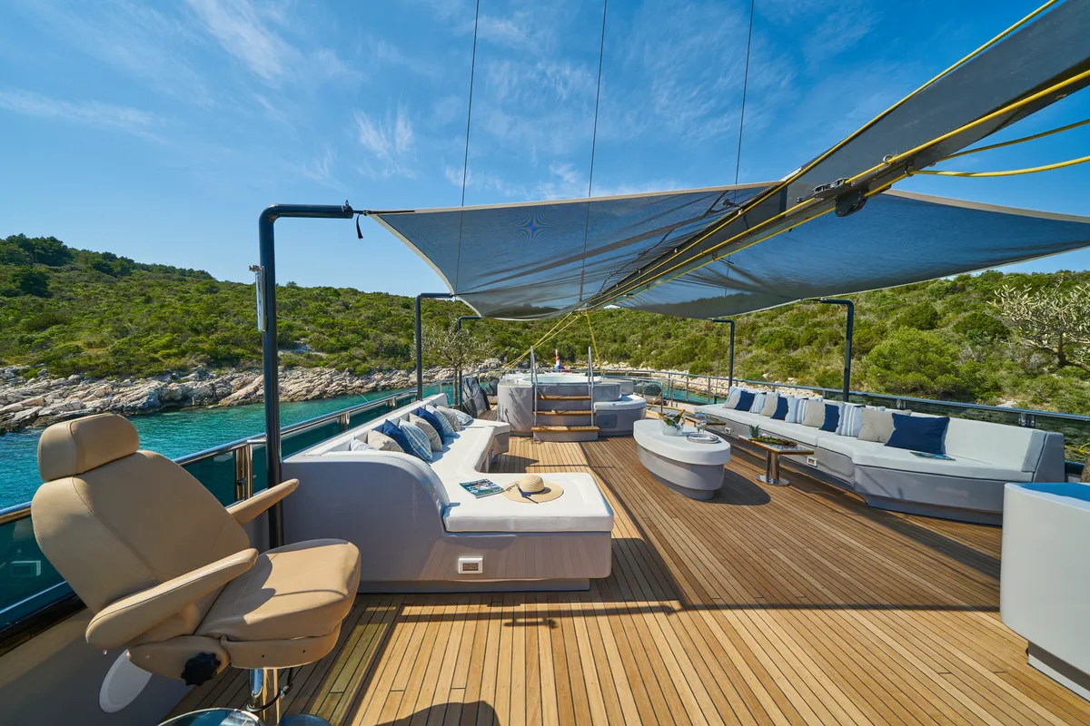 Deck of Rara Avis, a Gulet Luxury Sailing Yacht motor yacht at Split, Croatia