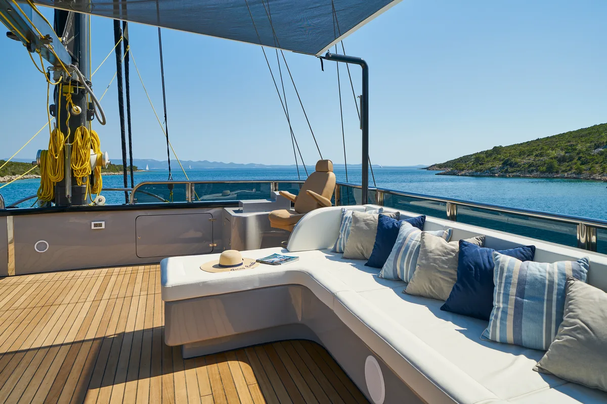 Deck of Rara Avis, a Gulet Luxury Sailing Yacht motor yacht at Split, Croatia