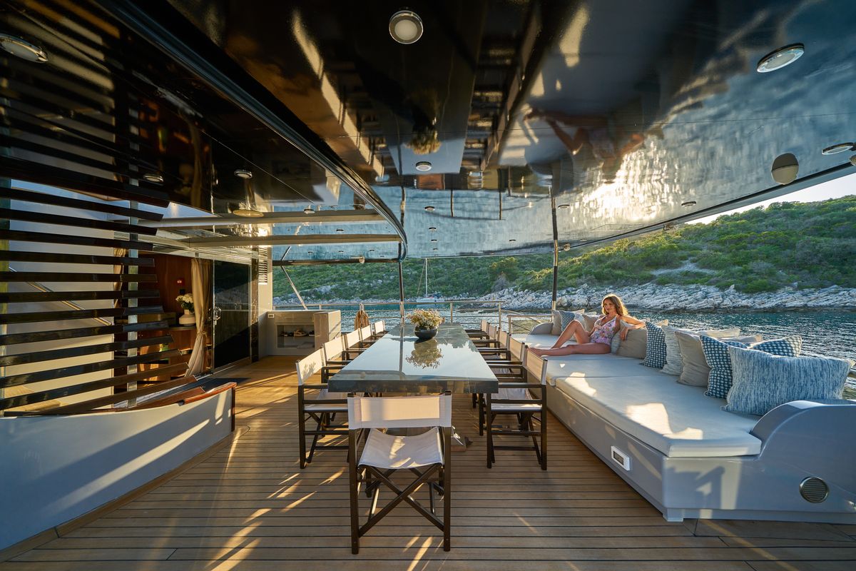 Deck of Rara Avis, a Gulet Luxury Sailing Yacht motor yacht at Split, Croatia