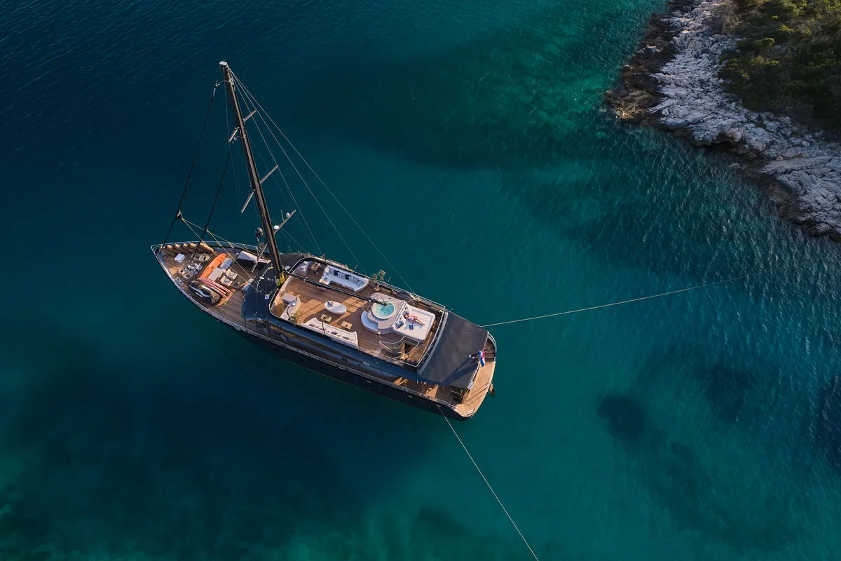 Exterior view of Rara Avis, a Gulet Luxury Sailing Yacht motor yacht at Split, Croatia