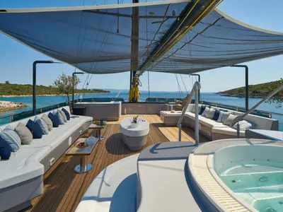 Deck of Rara Avis, a Gulet Luxury Sailing Yacht motor yacht at Split, Croatia